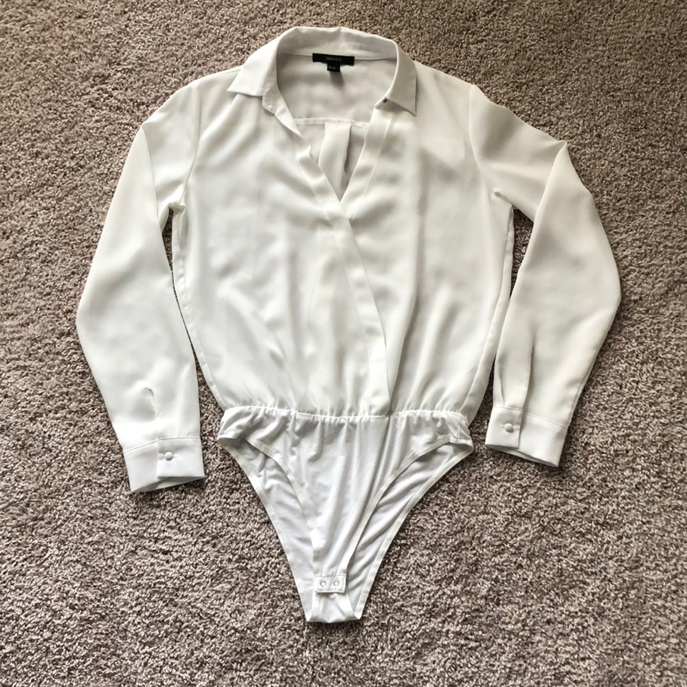 Collared White Chiffon Bodysuit Forever 21 size S